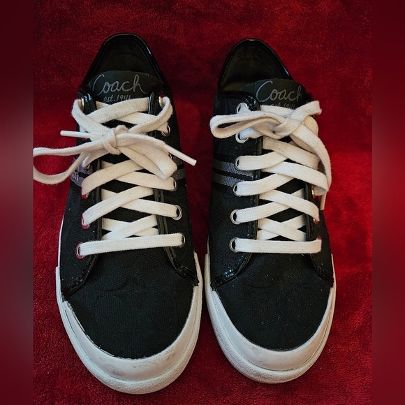 Coach Folly Black & White Sneakers/Athletic Shoes Signature Fabric-Size 7.5 - Picture 2 of 11